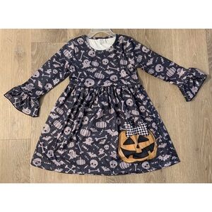 New Boutique Girl’s Size 4/5 Halloween Dress With Skulls & Jack-O - Lantern
